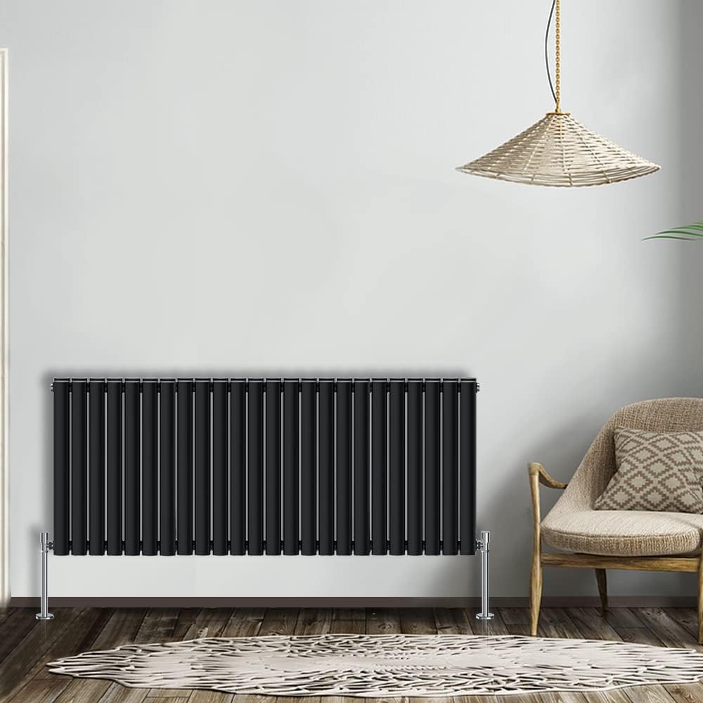 NRG Modern Radiator Black 600x590mm Single Oval Panel Heater Interior Designer Horizontal Bathroom Radiators.