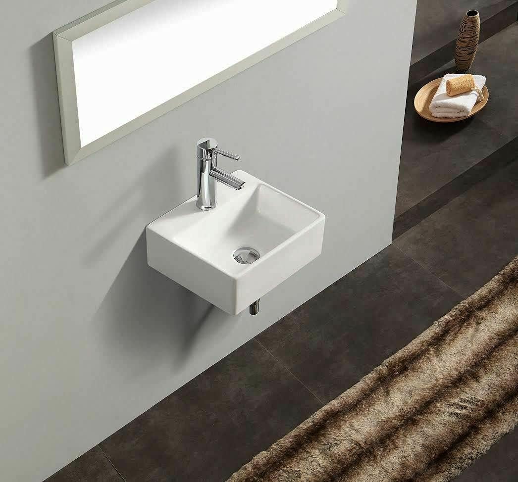 BELOFAY Modern Bathroom Wash Basin Sink Oval Wall-Mounted White Cloakroom Ceramic Basin Tap on Left for Bathroom Vanity Cabinet and Toilets (13x30x23.5) (HxWxD) only Basin.