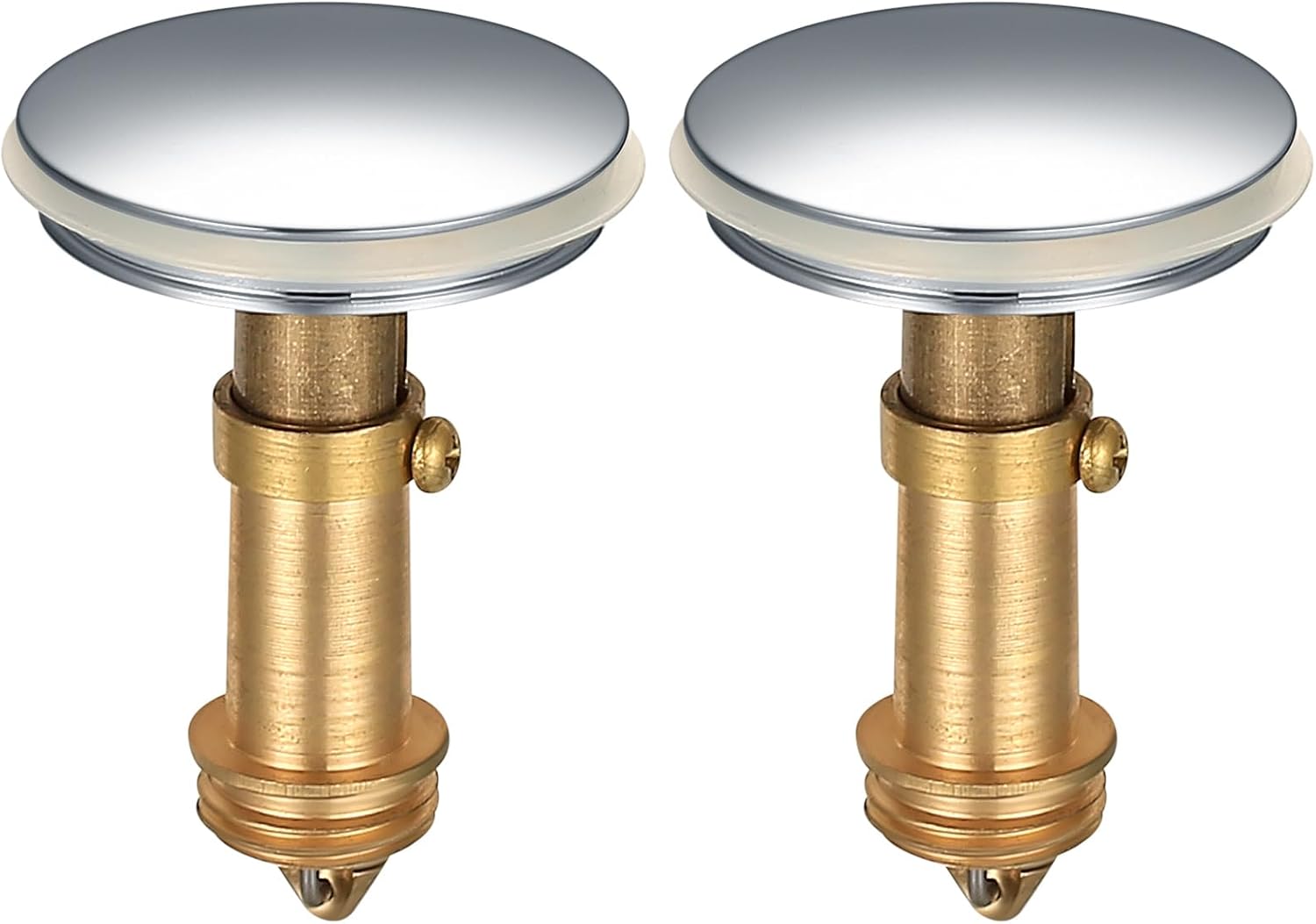 2Pcs Pop Up Sink Plugs, Bathroom Push Drain Stopper Plugs, 38mm Click Clack Plug Sprung Stopper, Basin Sink Button Plugs for Kitchen Bathroom Washbasin Bath, Solid Brass Chrome Plating.