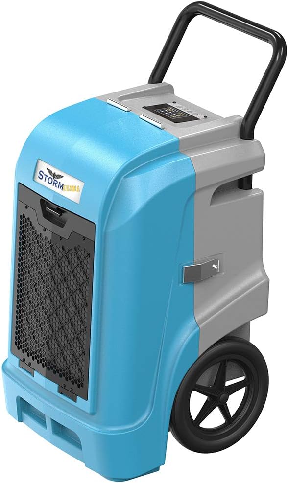 AlorAir Storm Ultra Industrial Dehumidifier 190 PPD, cETL, LCD Display, 5 Years Warranty, LGR Commercial Dehumidifier with Pump, Epoxy Coating on Coil, Designed for Flood Restoration (Blue).