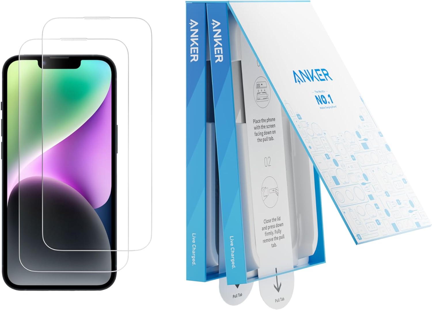 Anker Screen Protector for iPhone 15, Bubble-and-Dust-Free iPhone HD Tempered Glass, Durable and Drop-Proof with 9H Hardness, Easy Installation Exclusively for iPhone 15 (2-Pack).