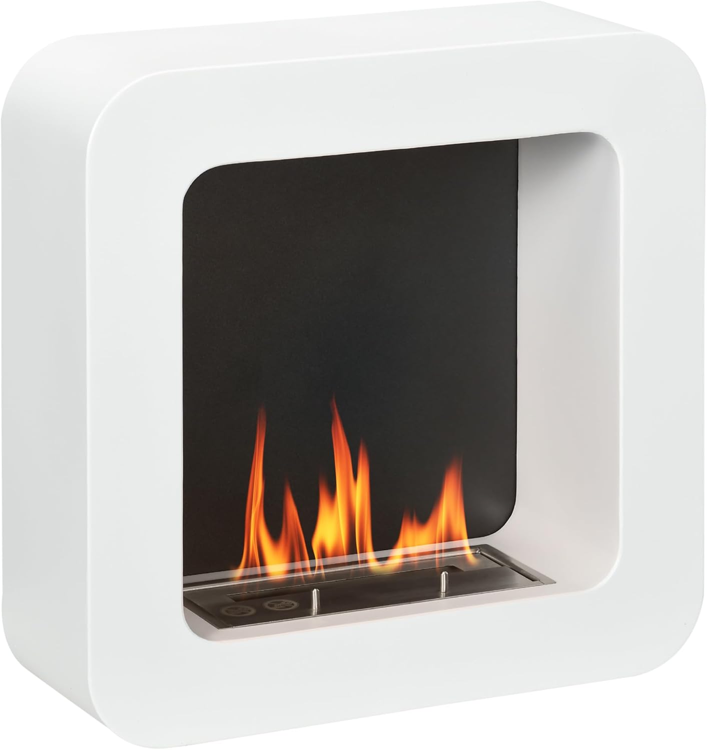 HOMCOM Wall Mounted Ethanol Fireplace, Bioethanol Heater Stove Fire with 1L Tank, 2.5 Hour Burning Time, White.