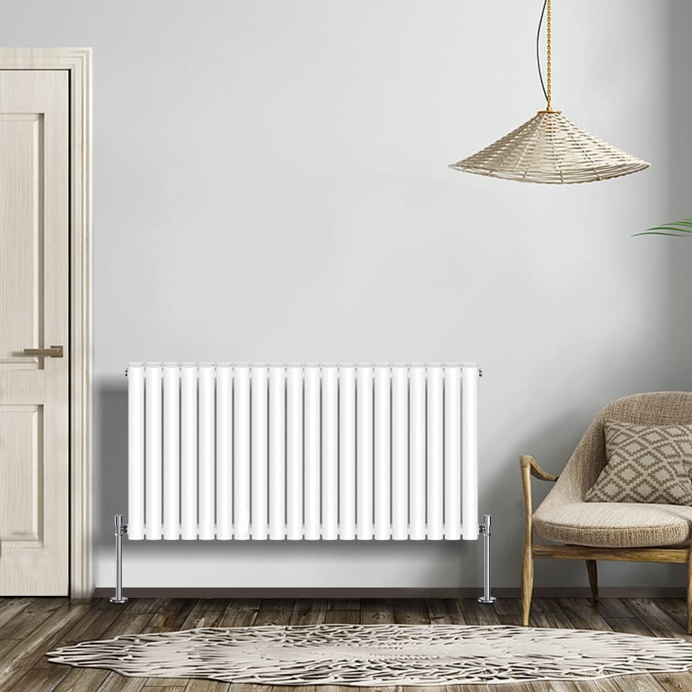 NRG Modern Radiator Black 600x590mm Single Oval Panel Heater Interior Designer Horizontal Bathroom Radiators.