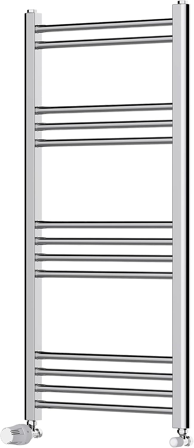 BPIL Heated Towel Rail Chrome Bathroom Ladder Radiator - Straight Heated Towel Rail Chrome Bathroom Ladder Radiator Including Thermostat Radiator Valve Straight, (1000500).