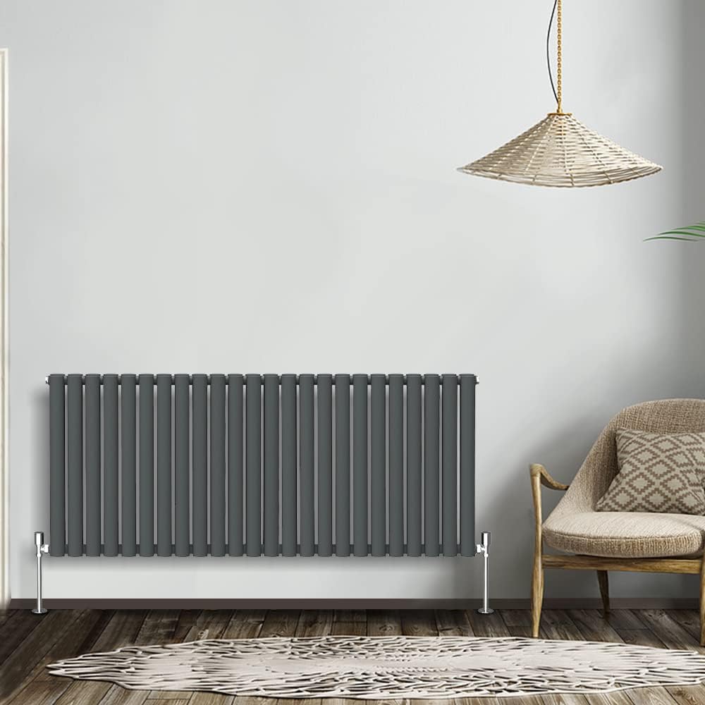 NRG Modern Radiator Black 600x590mm Single Oval Panel Heater Interior Designer Horizontal Bathroom Radiators.