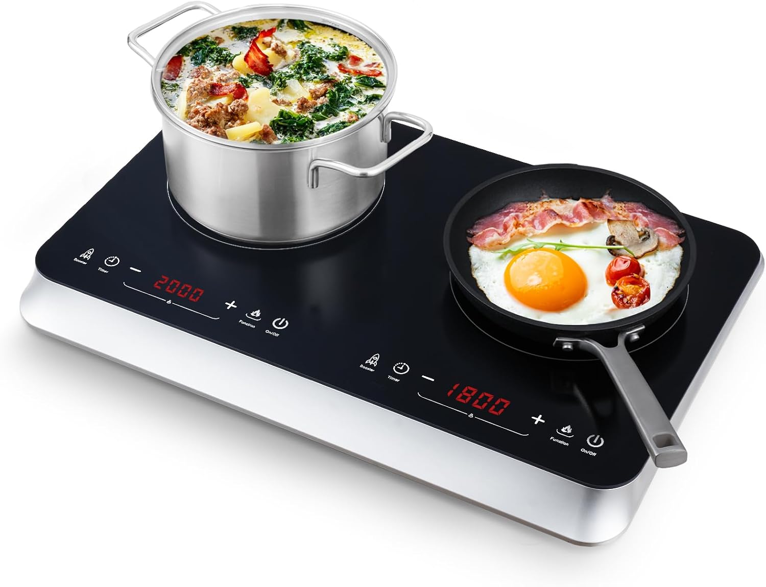 COOKTRON Induction Hob, Double Induction Cooker with Dual-Control (Touch & Knob), 10-Level Adjustable Temperature/Power, 4-Hour Timer, Child Safety Lock, Portable Design, 2800W.