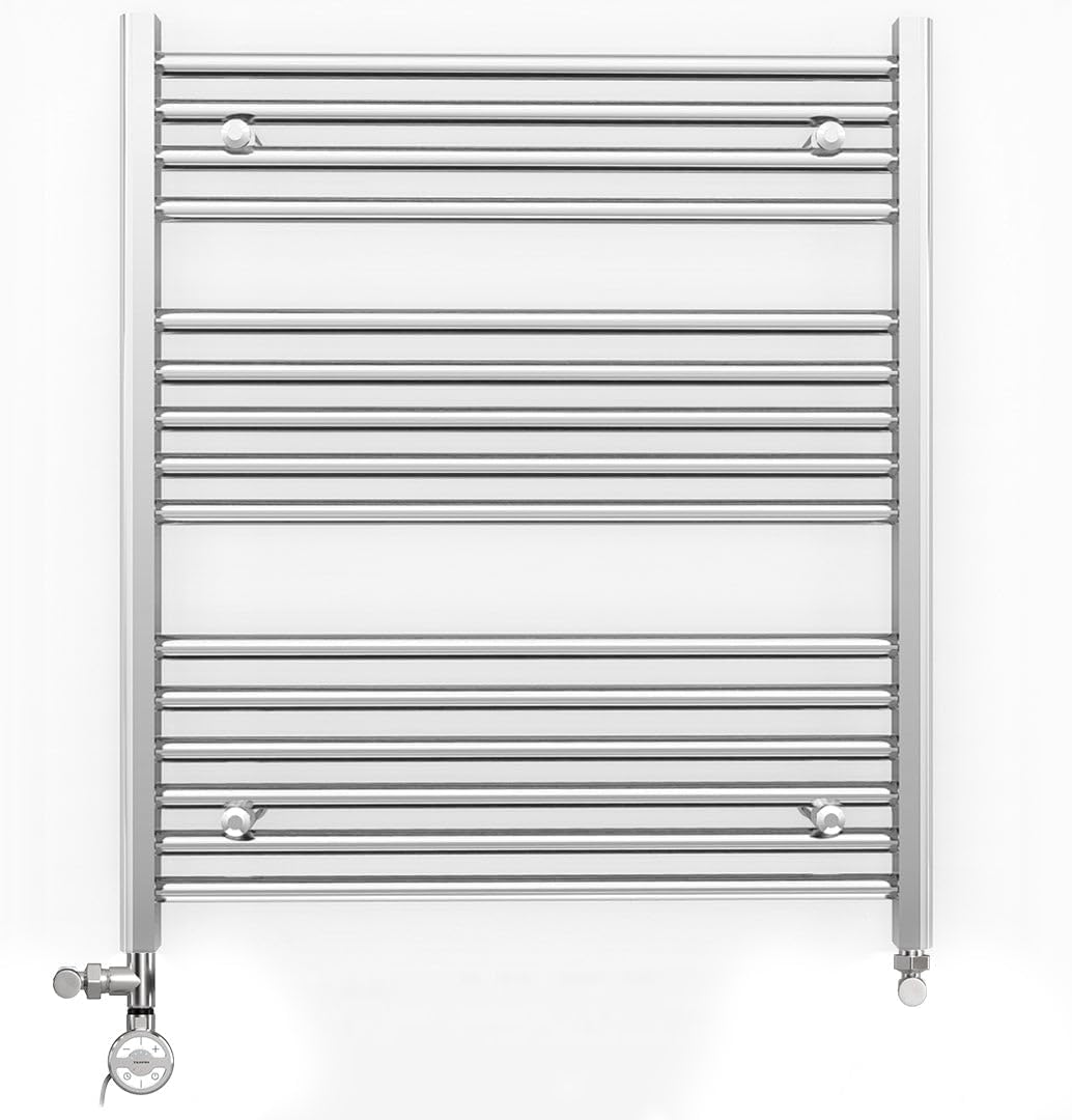 Myhomeware 700mm Wide Chrome Dual Fuel Electric Radiator Bathroom Towel Rail Radiator With Thermostatic and Standard Electric Element UK (700 x 1200 mm (h), Standard Electric Element).