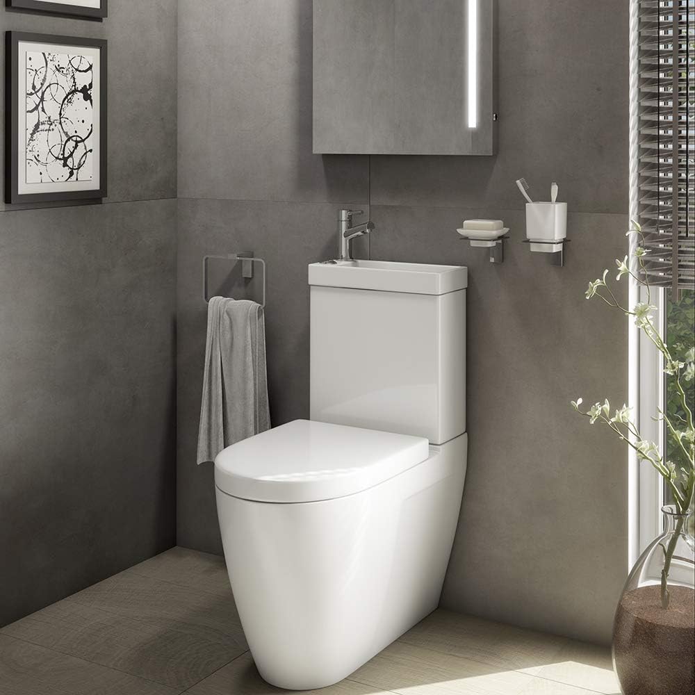 BAYSTONE 2 in 1 Toilet Basin Combo Combined Toilet WC & Sink Space Saving Cloakroom Unit - Tap & Waste Included.