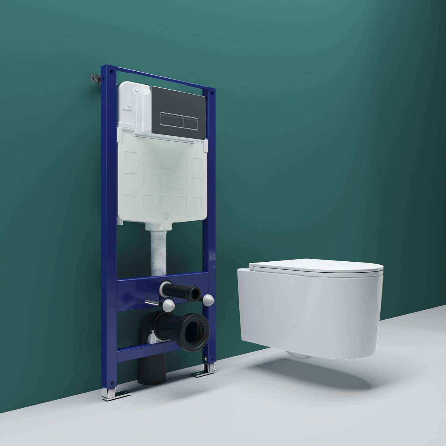 SKY Bathroom 1.14M Concealed Cistern Frame Match Rimless Wall Hung Toilet Set.