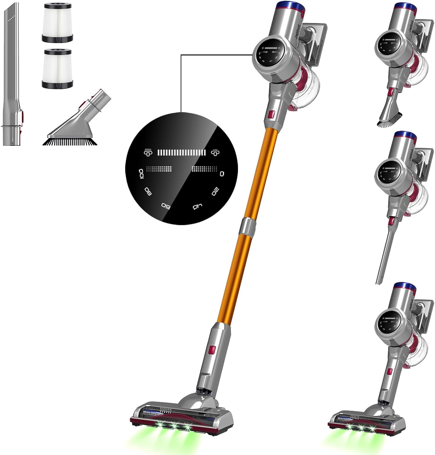 Jajibot Cordless Vacuum Cleaner, 26KPa Lightweight Stick Vacuum with Led Display, 6 in 1 Self-Standing Vacuum with Powerful 250W Brushless Motor for Pet Hair Carpet Floor, Max 50Mins Runtime.