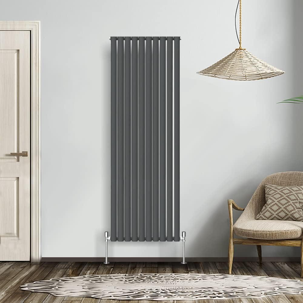 NRG Modern Radiator Black 600x590mm Single Oval Panel Heater Interior Designer Horizontal Bathroom Radiators.