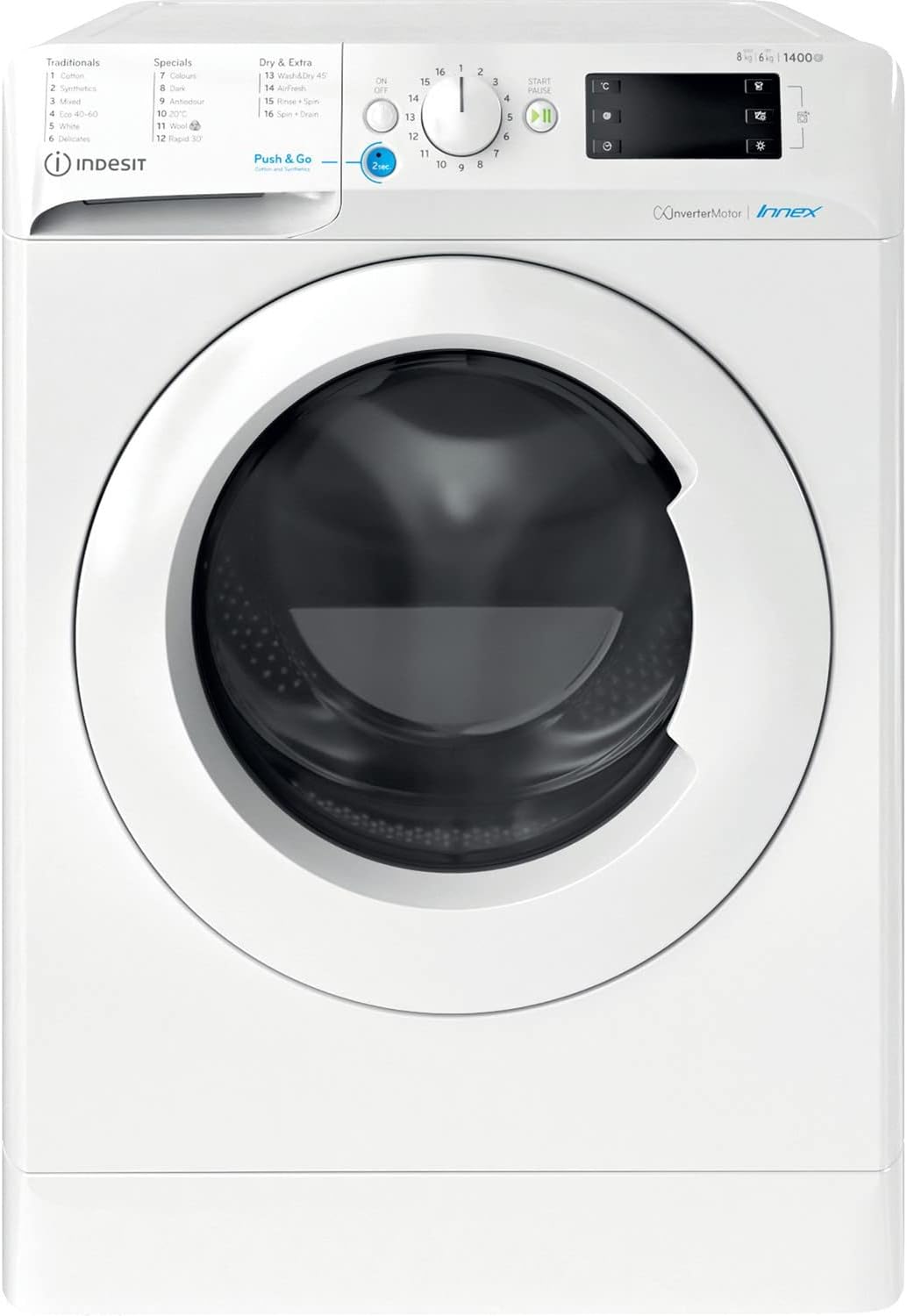 Indesit 8kg Wash 6kg Dry 1400rpm Freestanding Washer Dryer - White.