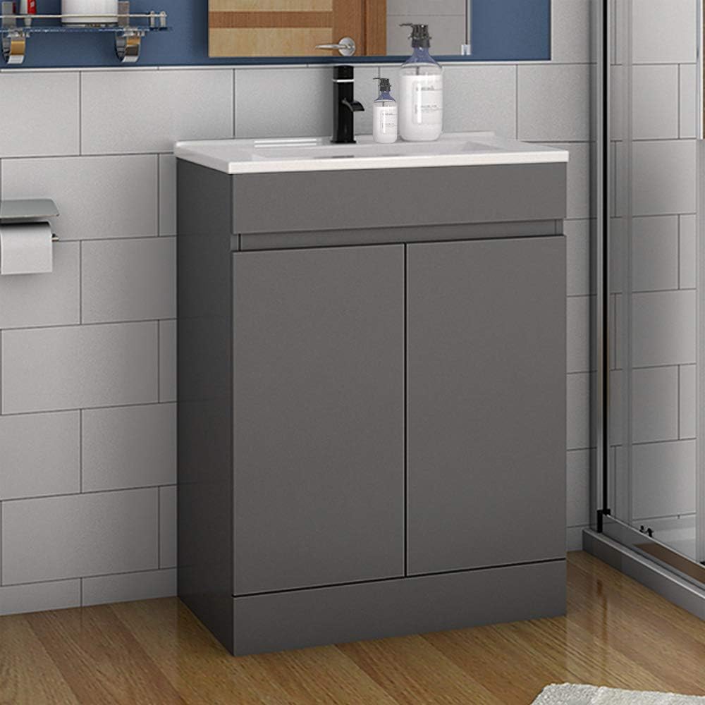 MYB Vanity Unit and Sink 600mm for Bathroom Grey 2 Doors Soft Closing Cabinet.