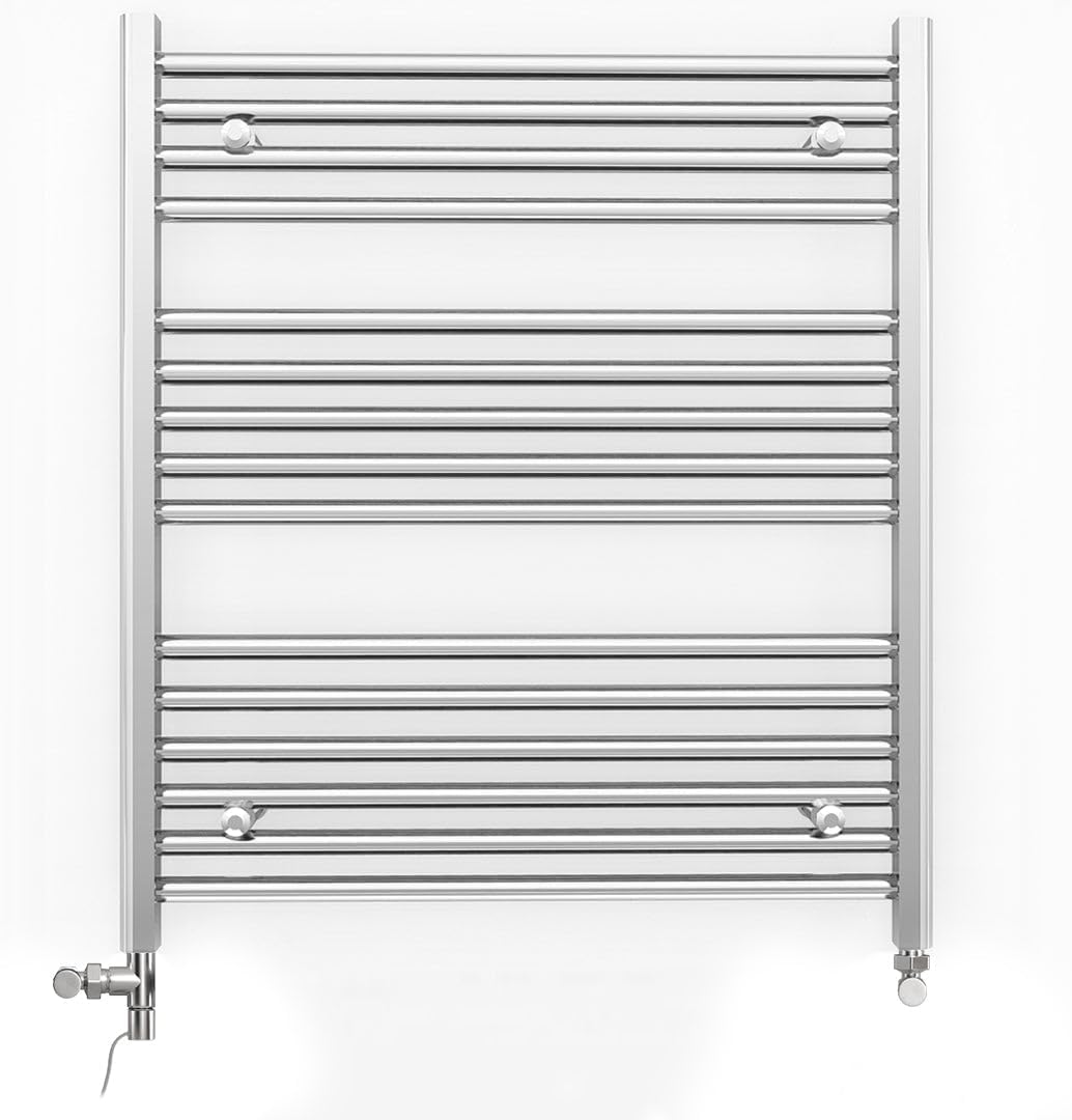 Myhomeware 700mm Wide Chrome Dual Fuel Electric Radiator Bathroom Towel Rail Radiator With Thermostatic and Standard Electric Element UK (700 x 1200 mm (h), Standard Electric Element).