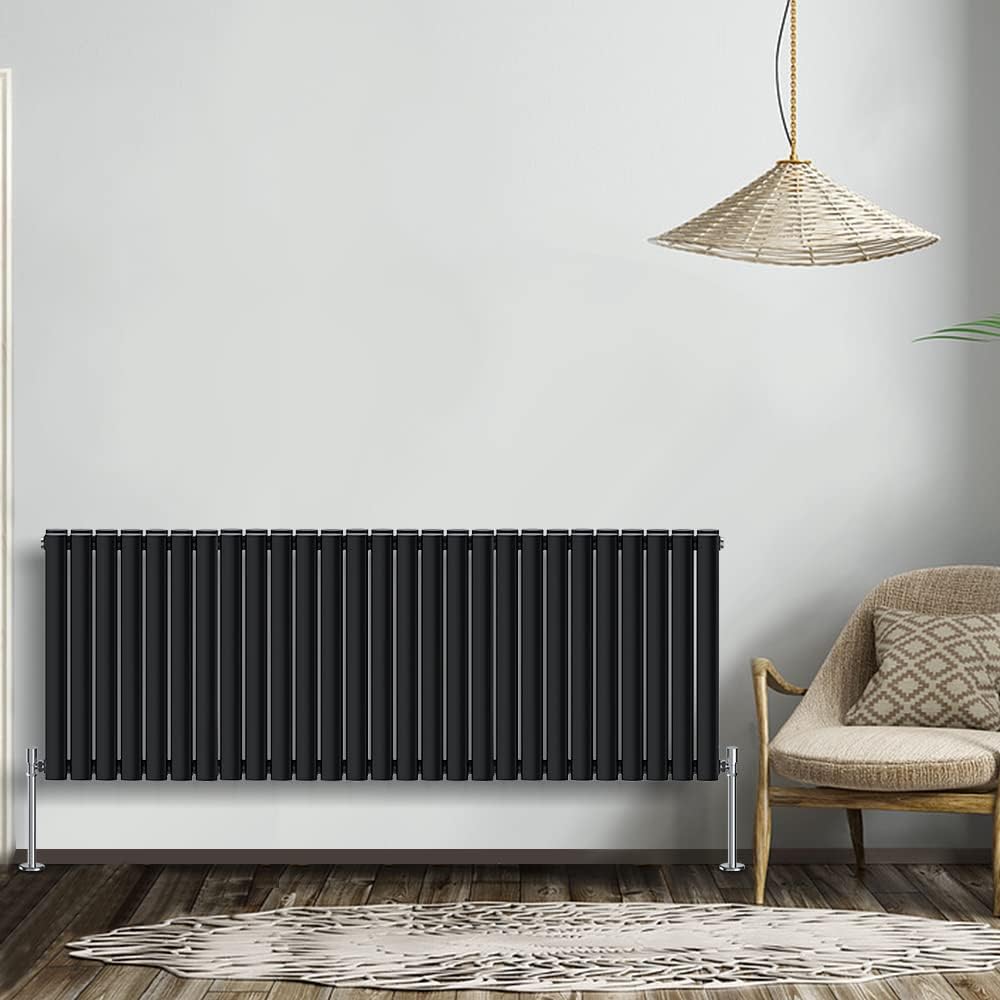 NRG Modern Radiator Black 600x590mm Single Oval Panel Heater Interior Designer Horizontal Bathroom Radiators.