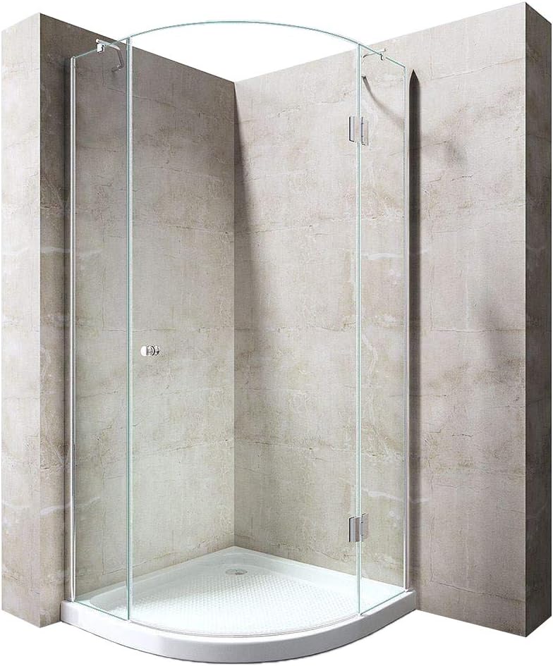 Durovin Bathrooms 900 x 900mm Quadrant Frameless Shower Enclosure - Hinged Door Corner Entry - 8mm Safety Clear Glass - with Acrylic Shower Tray.