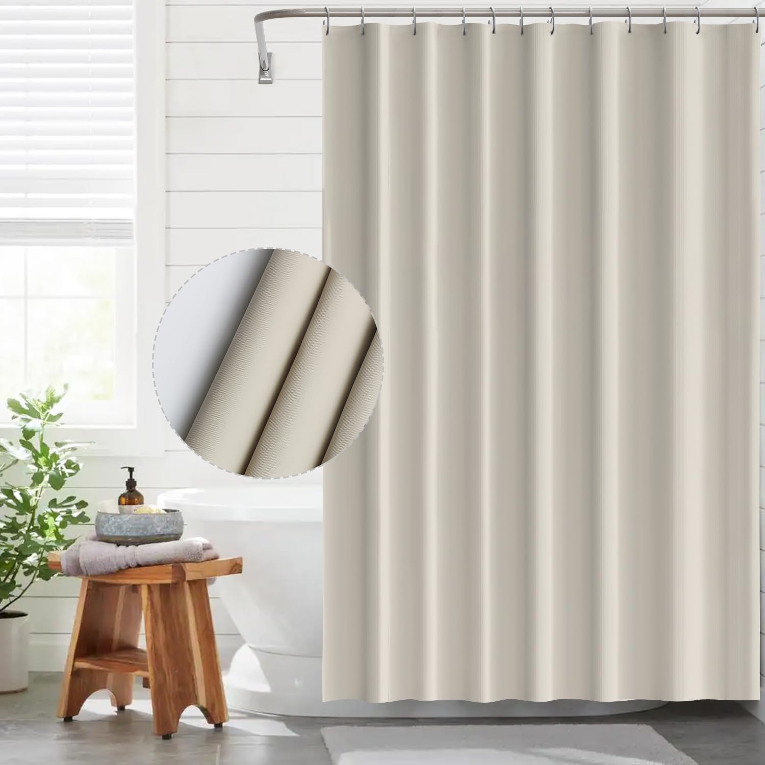 Funria Shower Curtain Beige Bathroom Curtains Waterproof Semi Transparent Wet Room Bath Curtains with Hooks Bathroom Accessories Long Shower Curtain 180 x 200CM Spliced Beige.