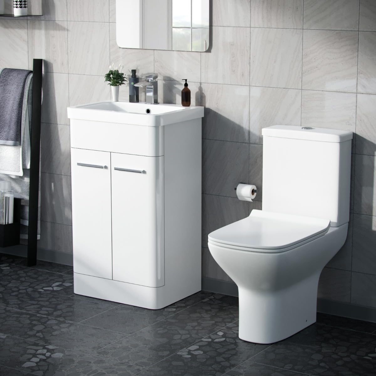 Nes Home Afern 500mm Floorstanding Vanity Basin Unit & Rimless Close Coupled Toilet White.