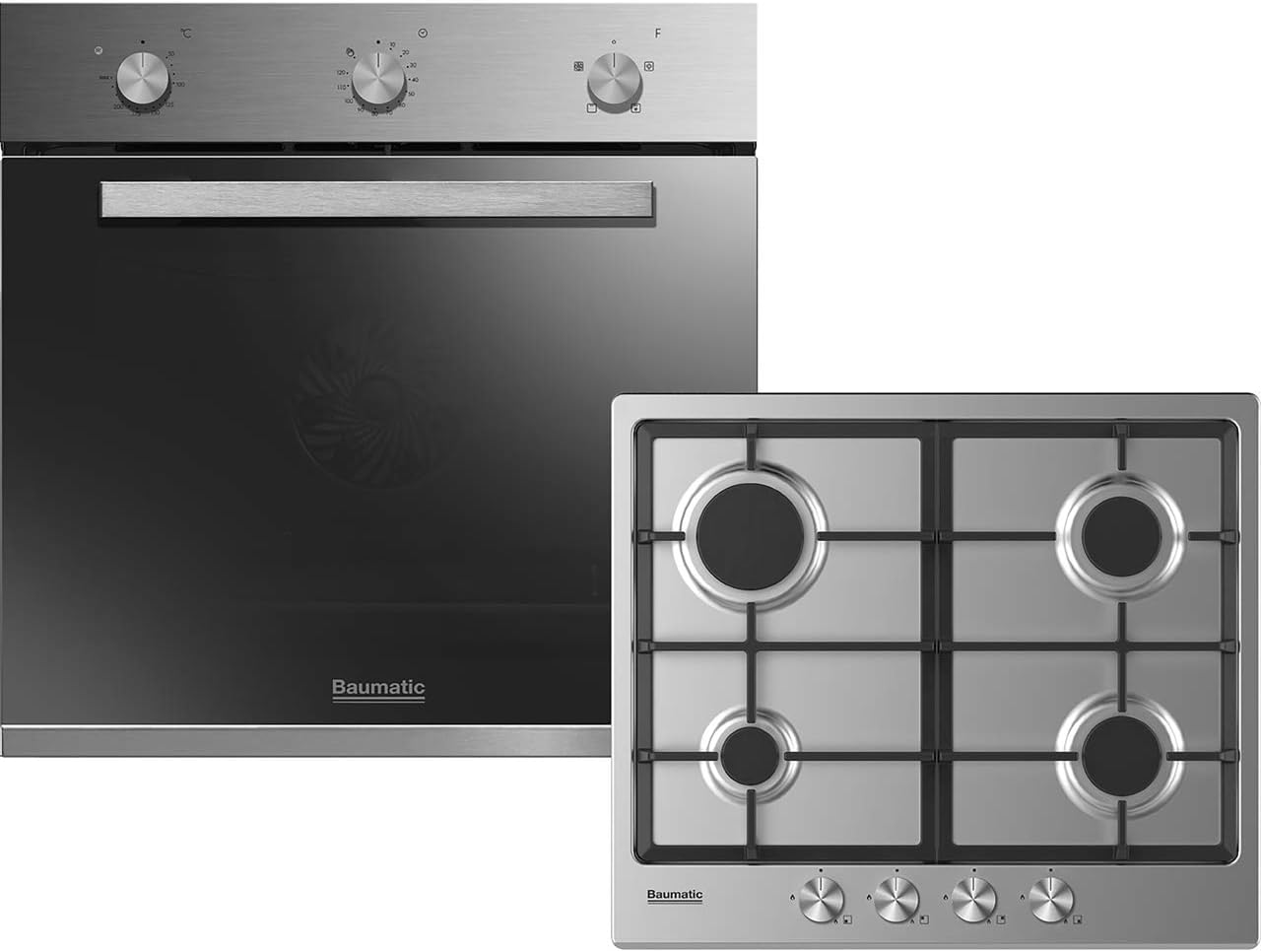 Baumatic BGPK600X Built In Electric Single Oven and Gas Hob Pack - Stainless Steel - A Rated.