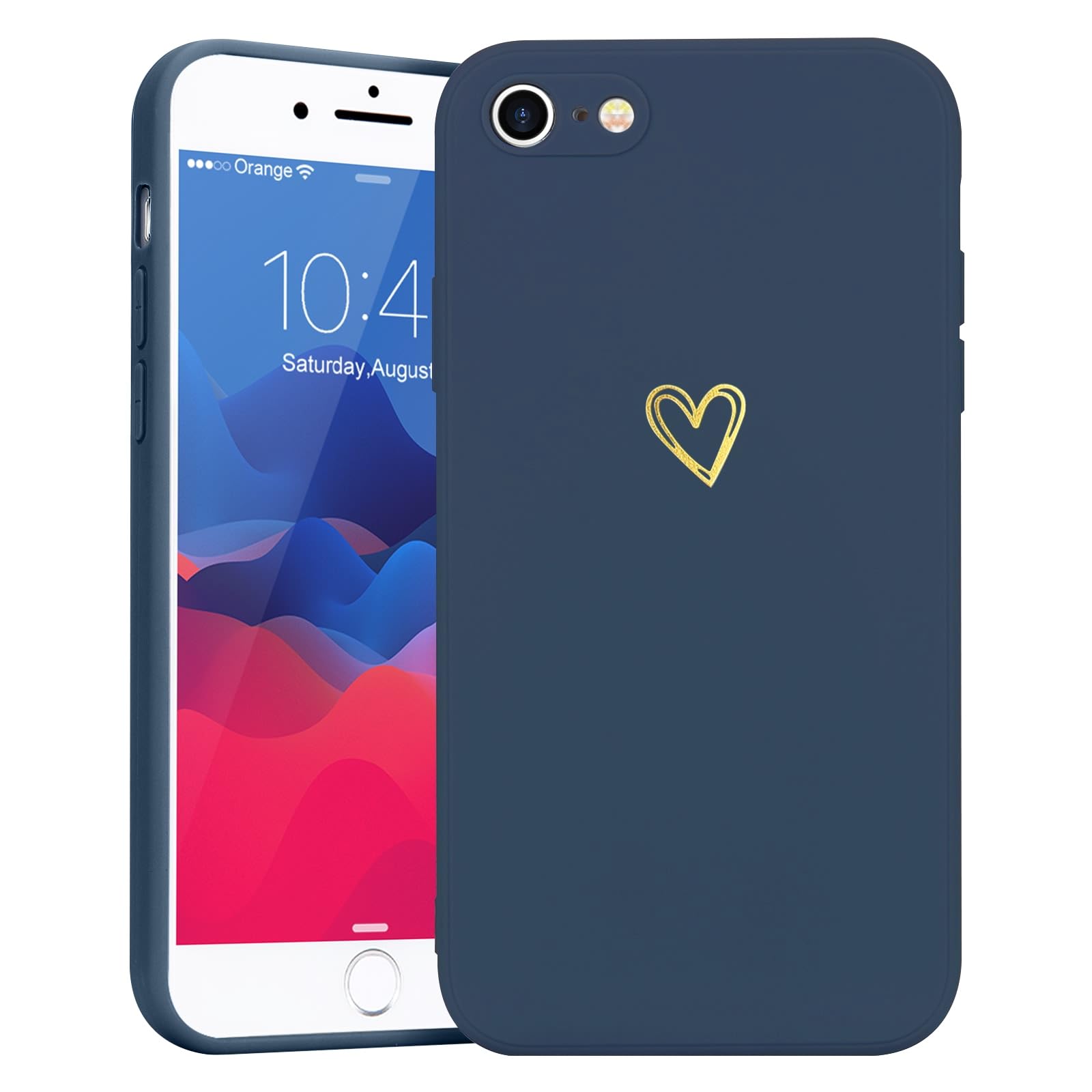 Wirvyuer Compatible with iPhone SE Case 2022/2020, iPhone 8 iPhone 7 Phone Case for Women Girls Silky Soft Protective Shockproof Silicone Phone Case with Cute Heart Pattern Design, Blue.