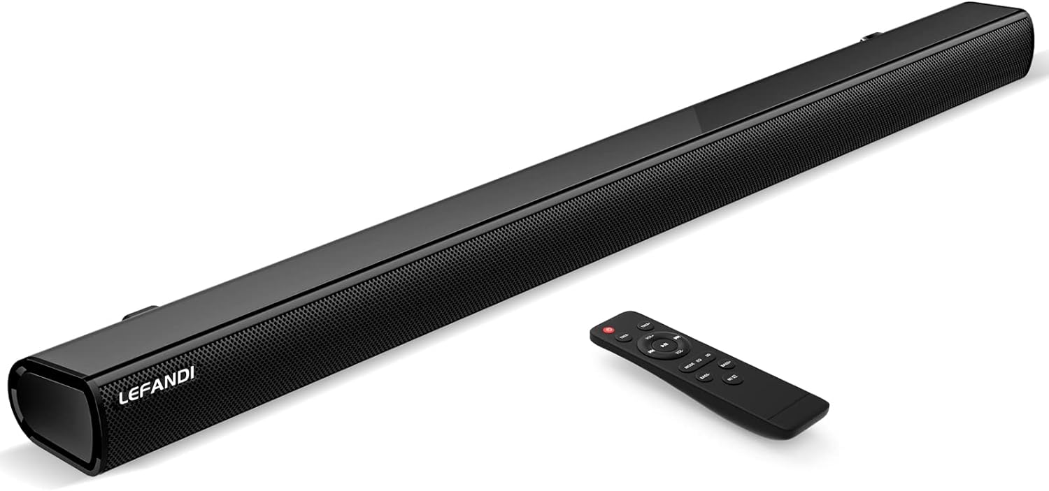 LEFANDI TV Soundbar Surround Sound 2.1 Channel, Wireless Bluetooth 5.0 Remote Control with AUX, HDMI ARC, USB, Optical, Coaxial for TV Devices, PC Speakers, Laptop, Smartphone, Black.