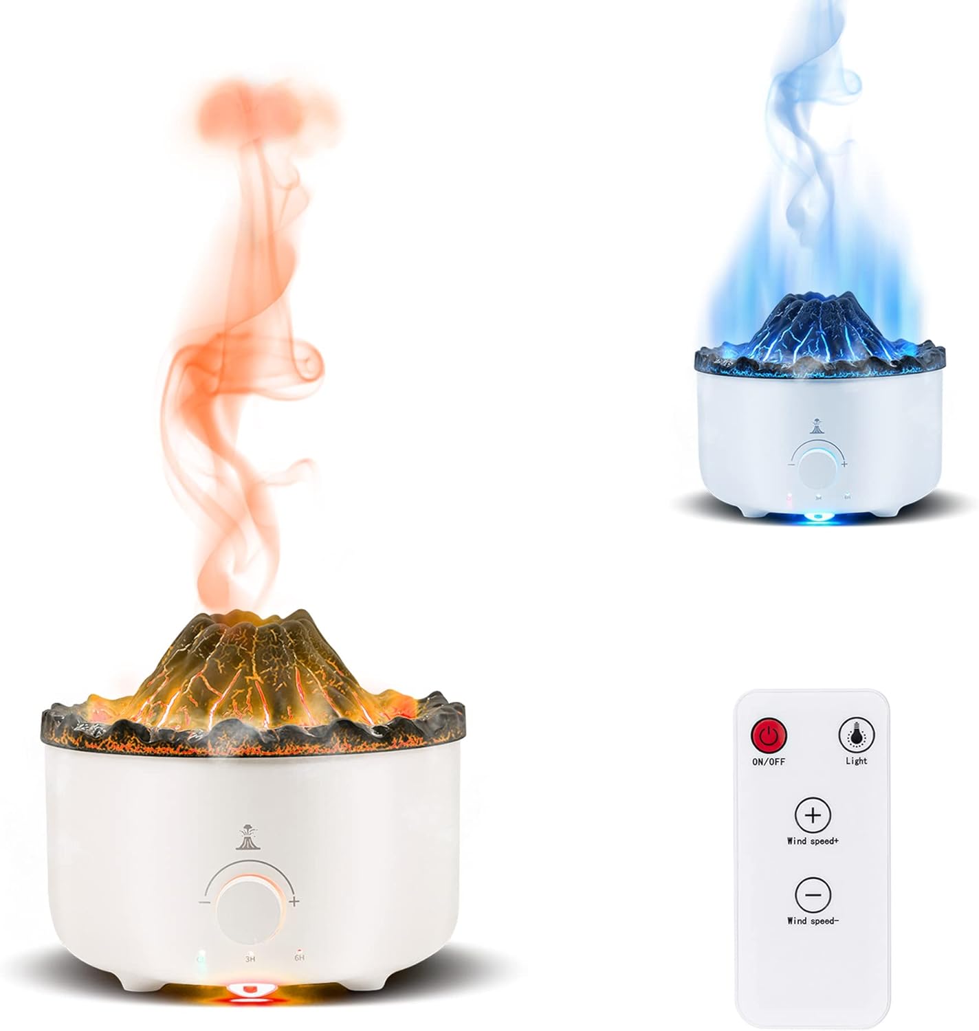 Mcbazel Volcano Humidifier with Jellyfish Mist, Flame Diffuser for Bedroom with Flame Night Light & Remote Control for Bedroom-360ml.