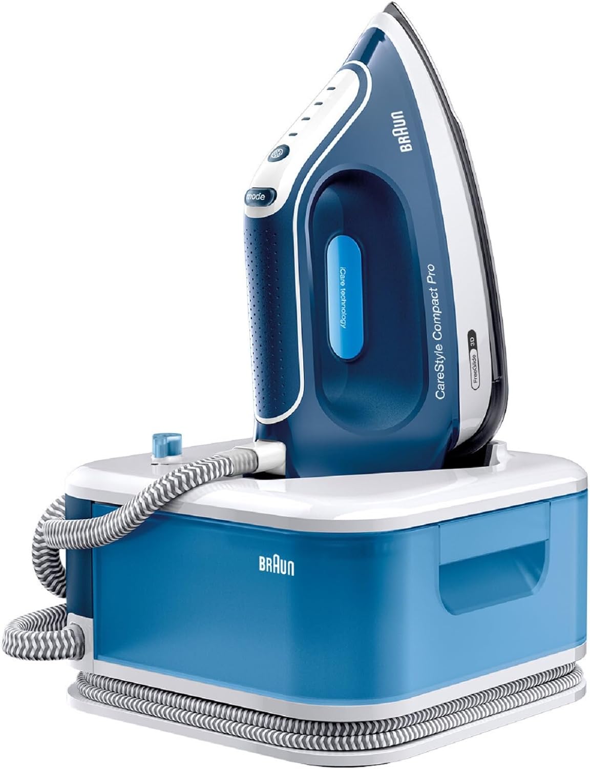 Braun CareStyle Compact Pro IS2565BL, Steam Iron with FreeGlide 3D Technology, iCareMode, Eco and Turbo Modes, Vertical Steaming, Anti-Drip, 1.5L Water Tank, 2400W, Blue.