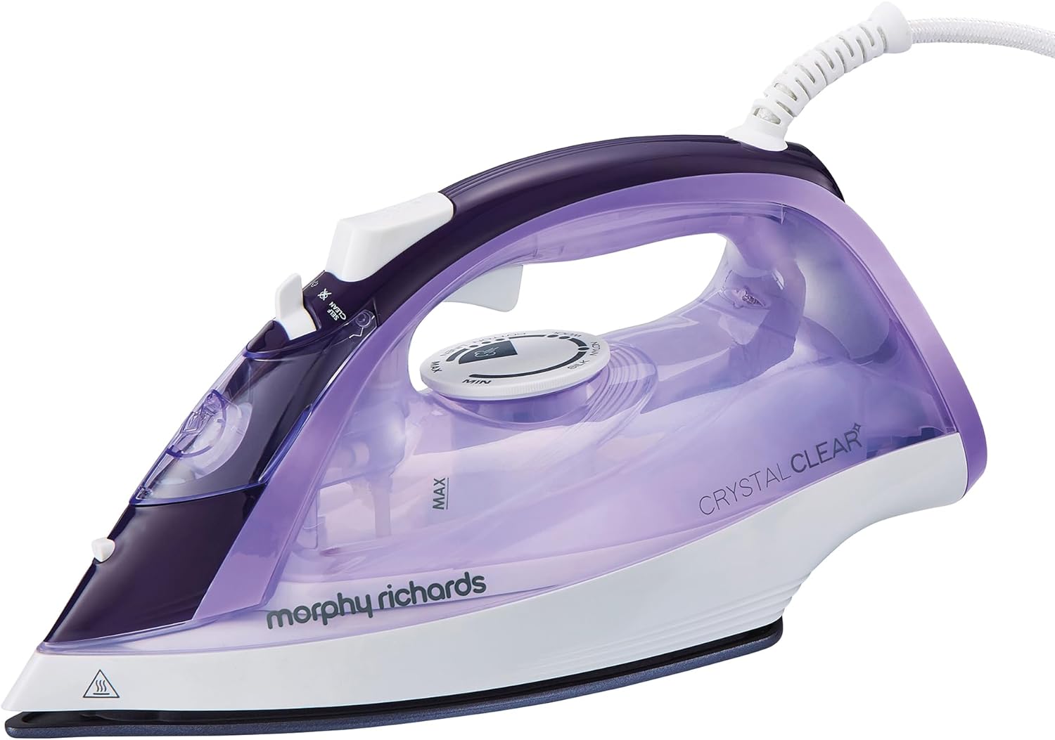 Morphy Richards Crystal Clear Steam Iron, Ceramic Non-stick Soleplate, 115g Steam Boost, 40g Steam Output, Anti Drip, Anti Scale, 350ml Water Tank, Self-Clean, 2.5m Cord, 2400W, Purple, 300301.