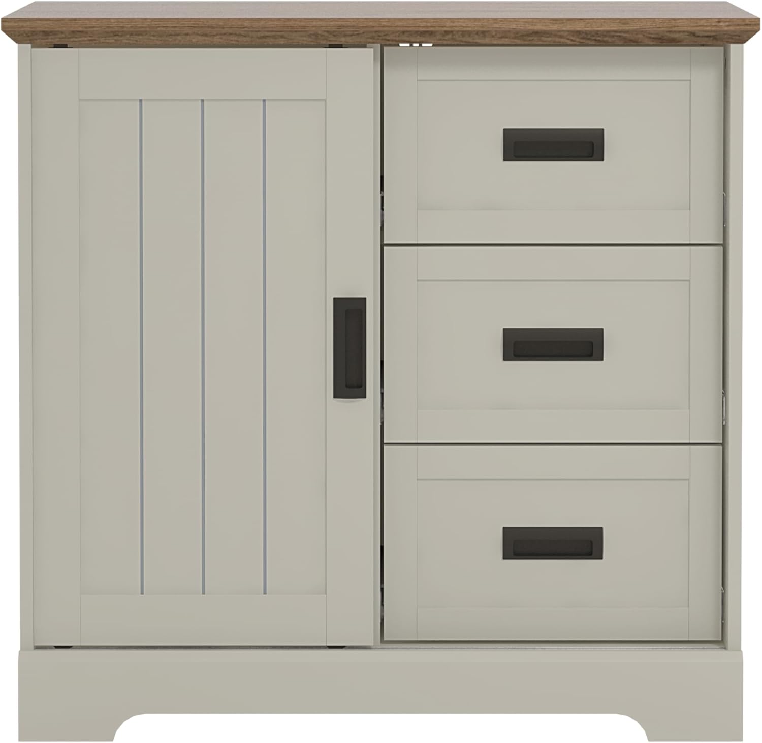 Galano Edison 1 Sliding Door 3 Drawer Sideboard - Cabinet Storage Organizer for Your Home - Space Saving Storage Sideboard - Adjustable Shelves (Light Grey/Oak).