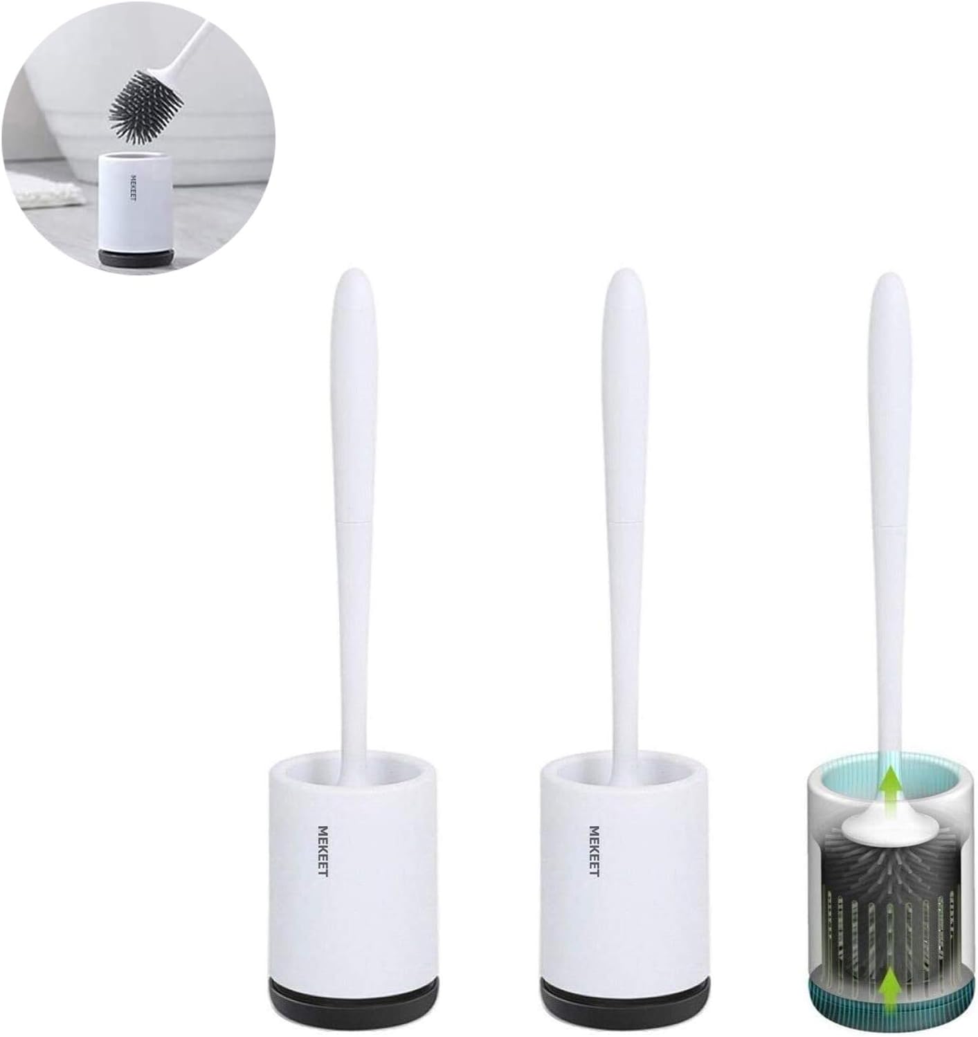 MEKEET Silicone Toilet Brush and Holder,Bathroom Toilet Brush Holder Set,Silicone Toilet Cleaning Brush Kit with Soft Bristle Brush (Flooring).