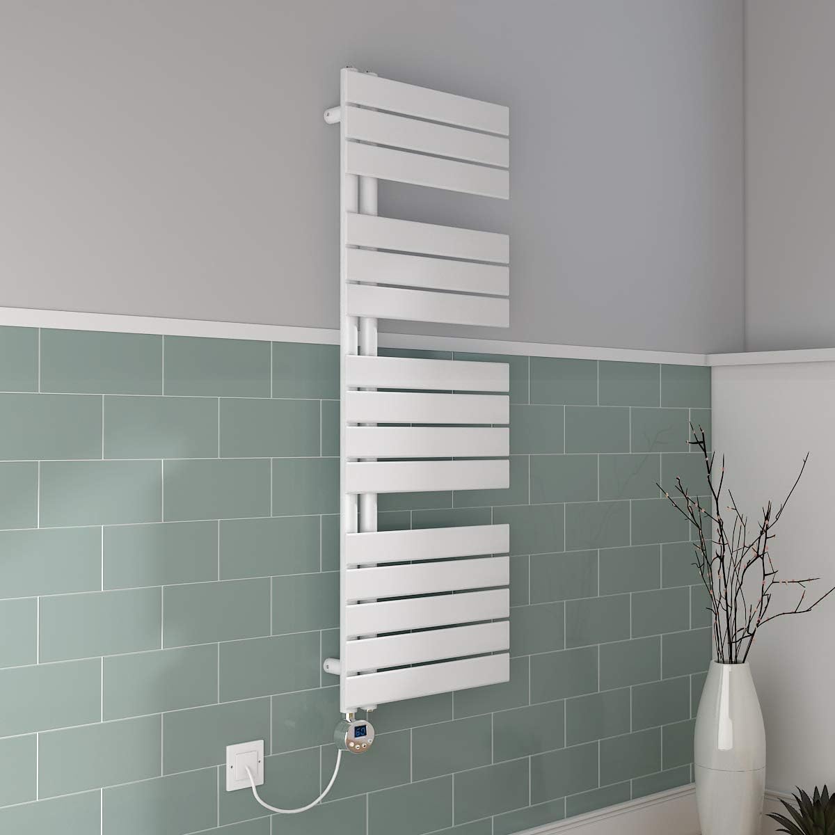 Warmehaus Designer Bathroom Electric Heated Towel Rail Rad Ladder Radiator Kit 1250 x 500mm White.