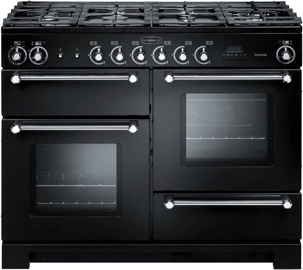 Rangemaster Kitchener 110cm Dual Fuel Range Cooker - Black.