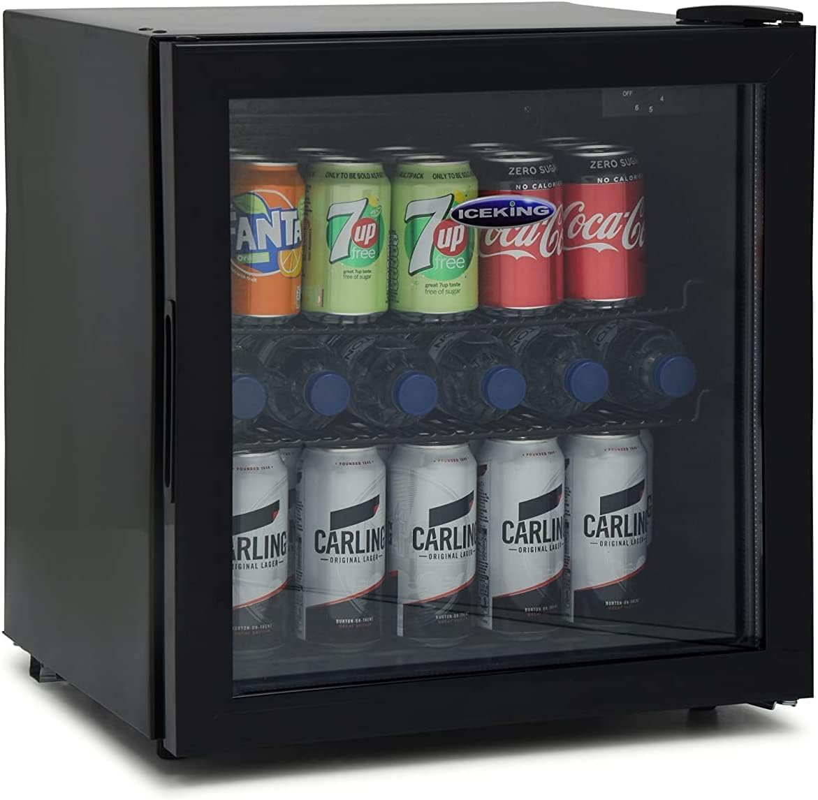 Iceking DF49K 49L Tabletop Mini Drinks Fridge | Beer, Wine & Drinks Fridge with Glass Door, Eco Friendly – Black.