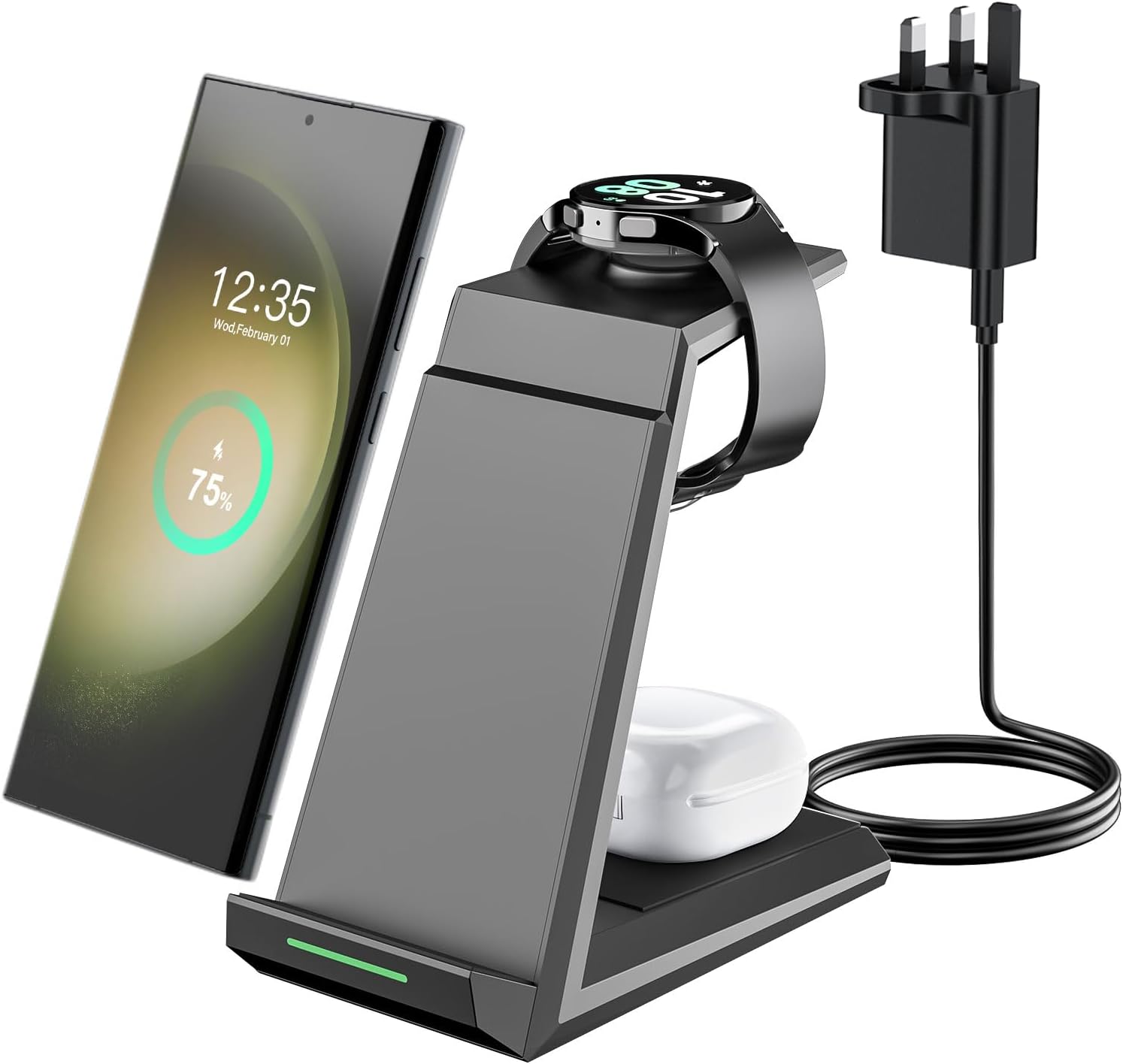 Wireless Charging Station for Samsung - NANAMI 3 in 1 Wireless Charger for Galaxy Watch 6/5/5 Pro Galaxy Buds, Induction Charging Stand for Multiple Devices S24 Ultra S23 S22 S21 S20 Z Fold Flip 5/4