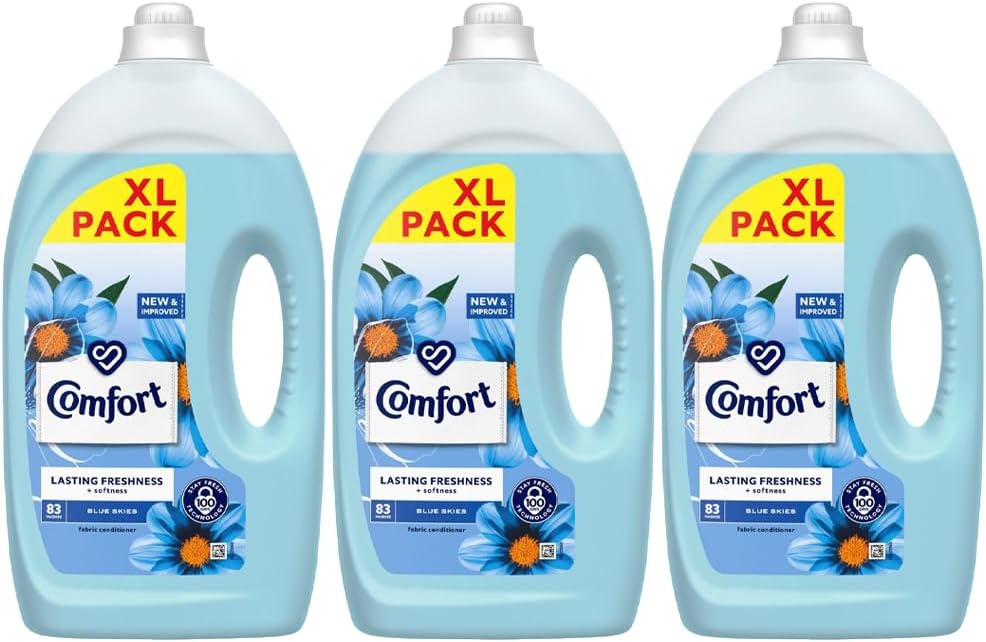 3 x 2490ml Fabric Conditioner 83 Washes Apple Sandalwood Fragrance Blue Fresh Soft Laundry Washing.