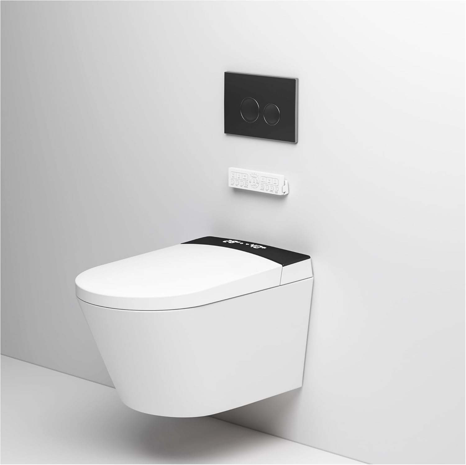 MEJE #MZE014P - Intelligent Wall-Hung Toilet, One-Piece Elongated Smart Toilet with Bidet Built in,Heated Seat, Warm Air Dryer,Auto Flush, Auto Open and Close, Remote Control, Night Light, White.