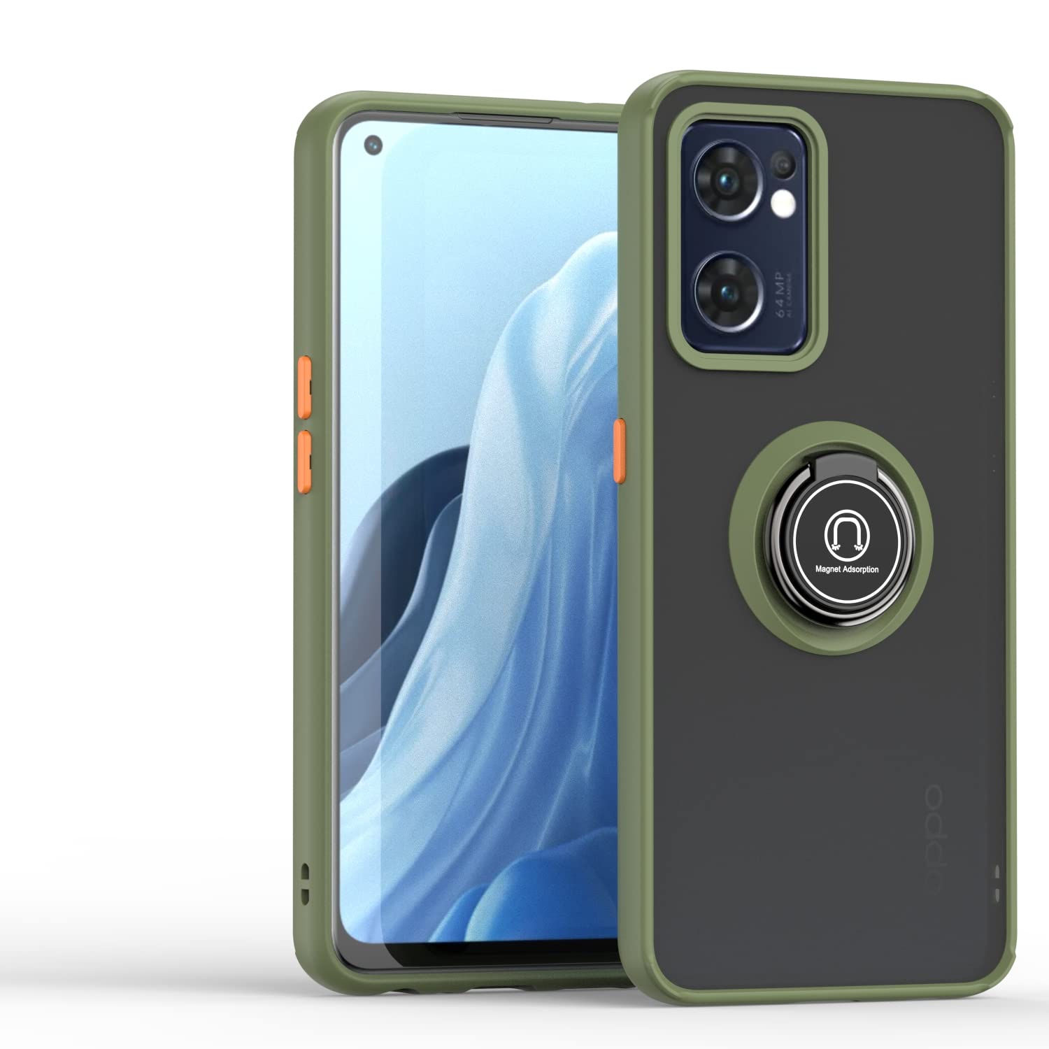 XINYEXIN Compatible with Oppo Find X5 Lite OPPO Reno7 5G 6.43" Case with Ring Holder, PC +TPU Shockproof Bumper Case Protective Cover - ArmyGreen.