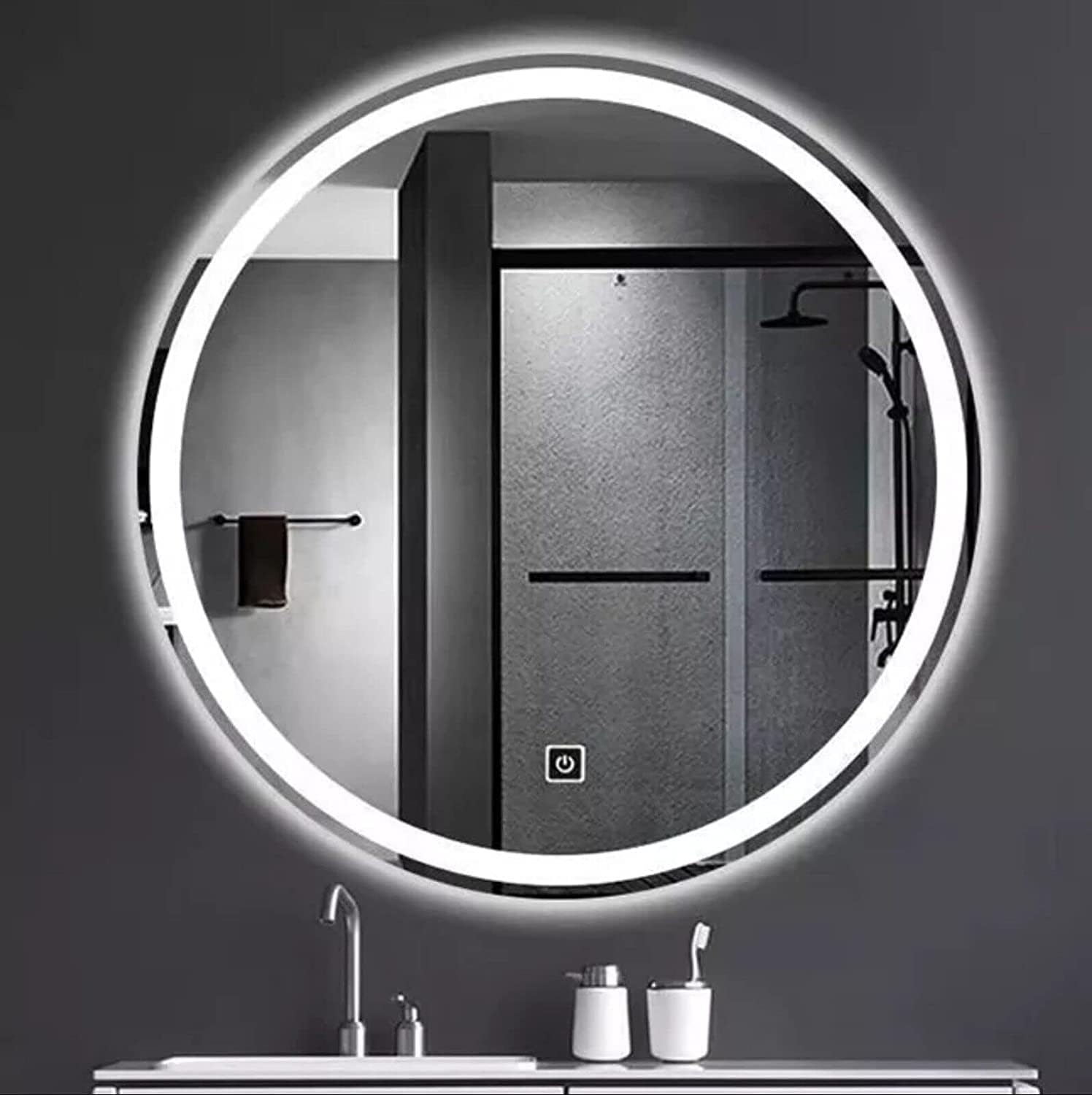 Biznest Round Bathroom Led Mirror Lights Illuminated Demister Pad Antifog Touch Design 2 (60x60cm).