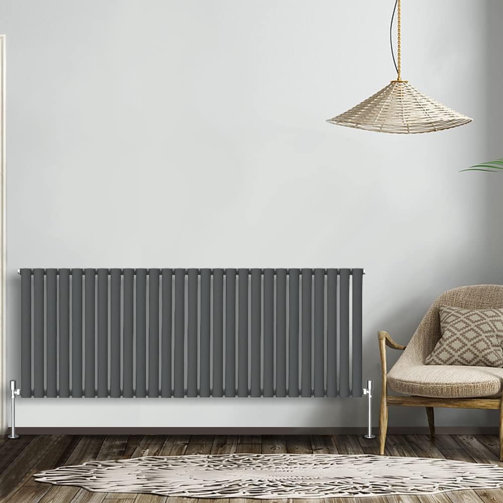 NRG Modern Radiator Black 600x590mm Single Oval Panel Heater Interior Designer Horizontal Bathroom Radiators.