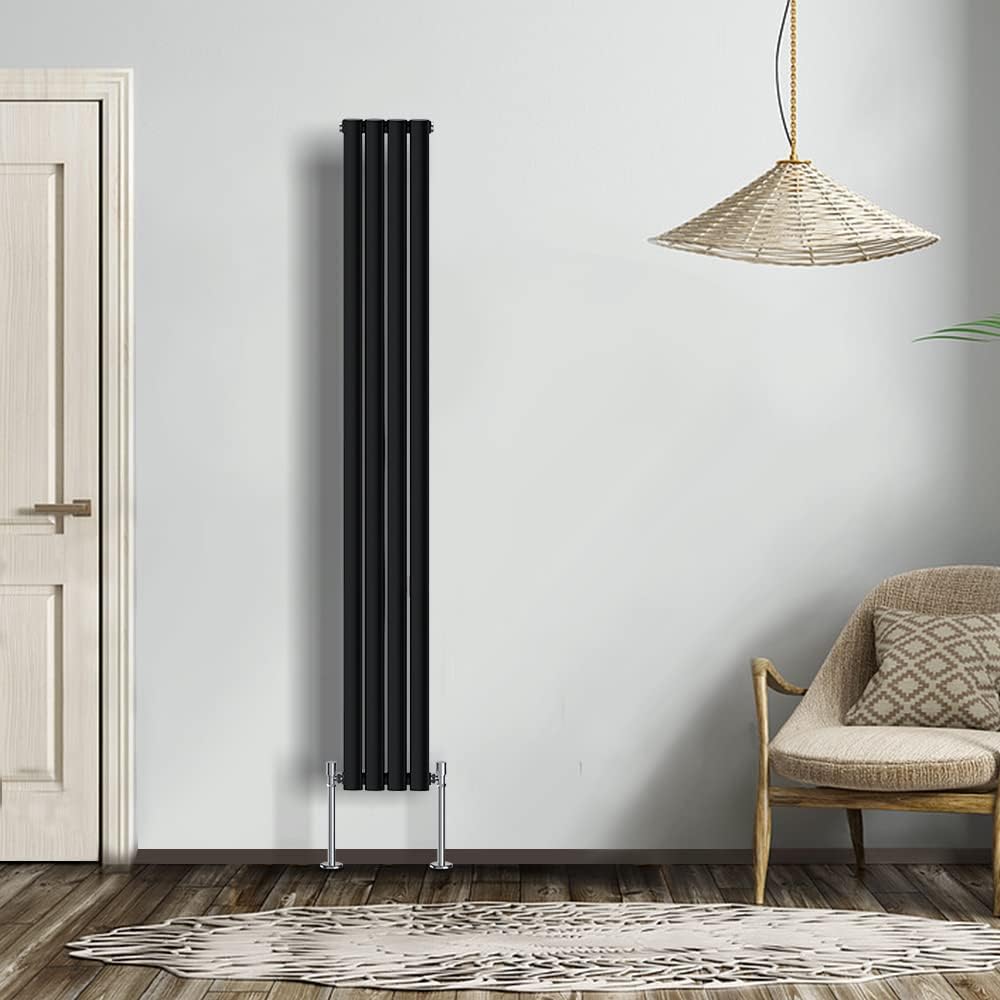 NRG Modern Radiator Black 600x590mm Single Oval Panel Heater Interior Designer Horizontal Bathroom Radiators.