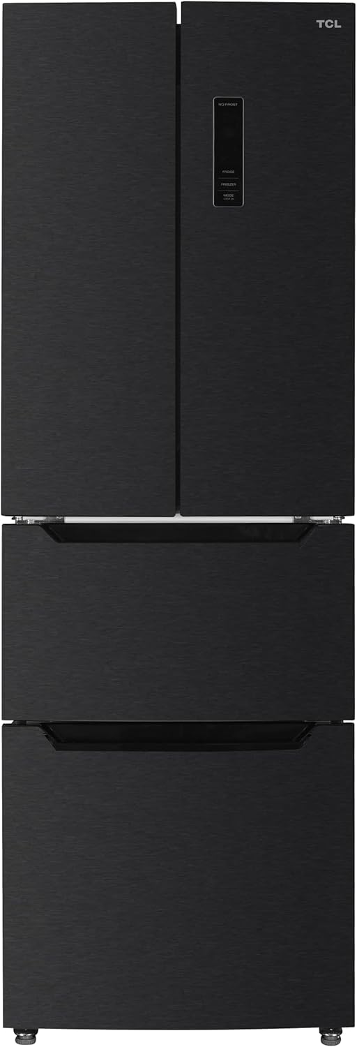 60cm Width Freestanding French Door Fridge Freezer, Frost Free, 320l Capacity, Brushed Black, E Energy Rating.