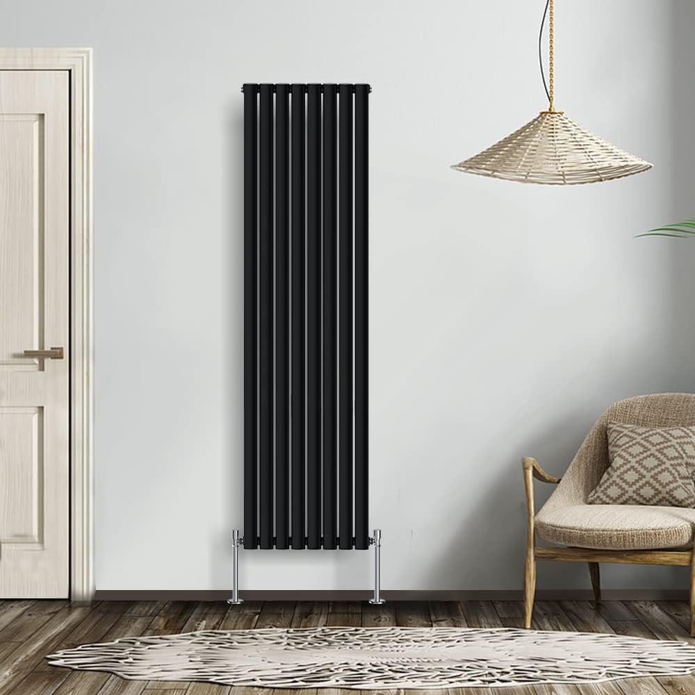 NRG Modern Radiator Black 600x590mm Single Oval Panel Heater Interior Designer Horizontal Bathroom Radiators.