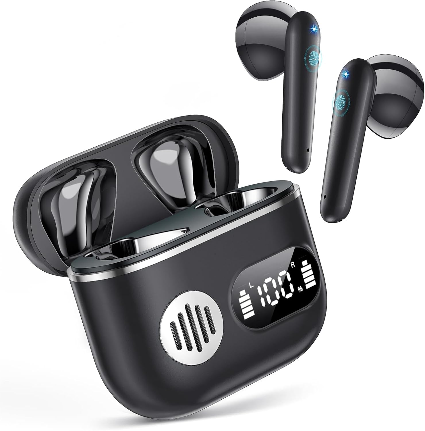 Wireless Earbuds 2024 Sport Bluetooth Headphones Stereo Earphones with ENC Mic Wireless Earphones In Ear Earbuds with Dual LED Display, 48H Playtime, Running Headphones IP7 Waterproof, Ceramic Black.