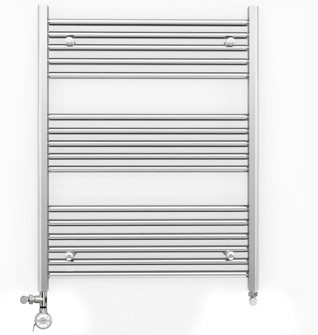 Myhomeware 1000mm Wide Chrome Dual Fuel Electric Radiator Bathroom Towel Rail Radiator With Thermostatic and Standard Electric Element UK (1000 x 900 mm (h), MOA Thermostatic Electric Element).