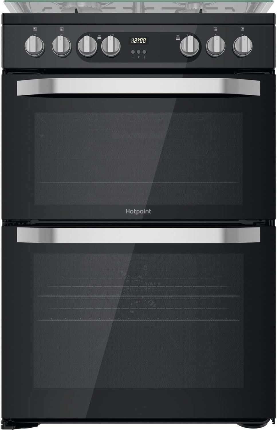 60cm Double Oven Dual Fuel Cooker with Assisted Cleaning - Black.