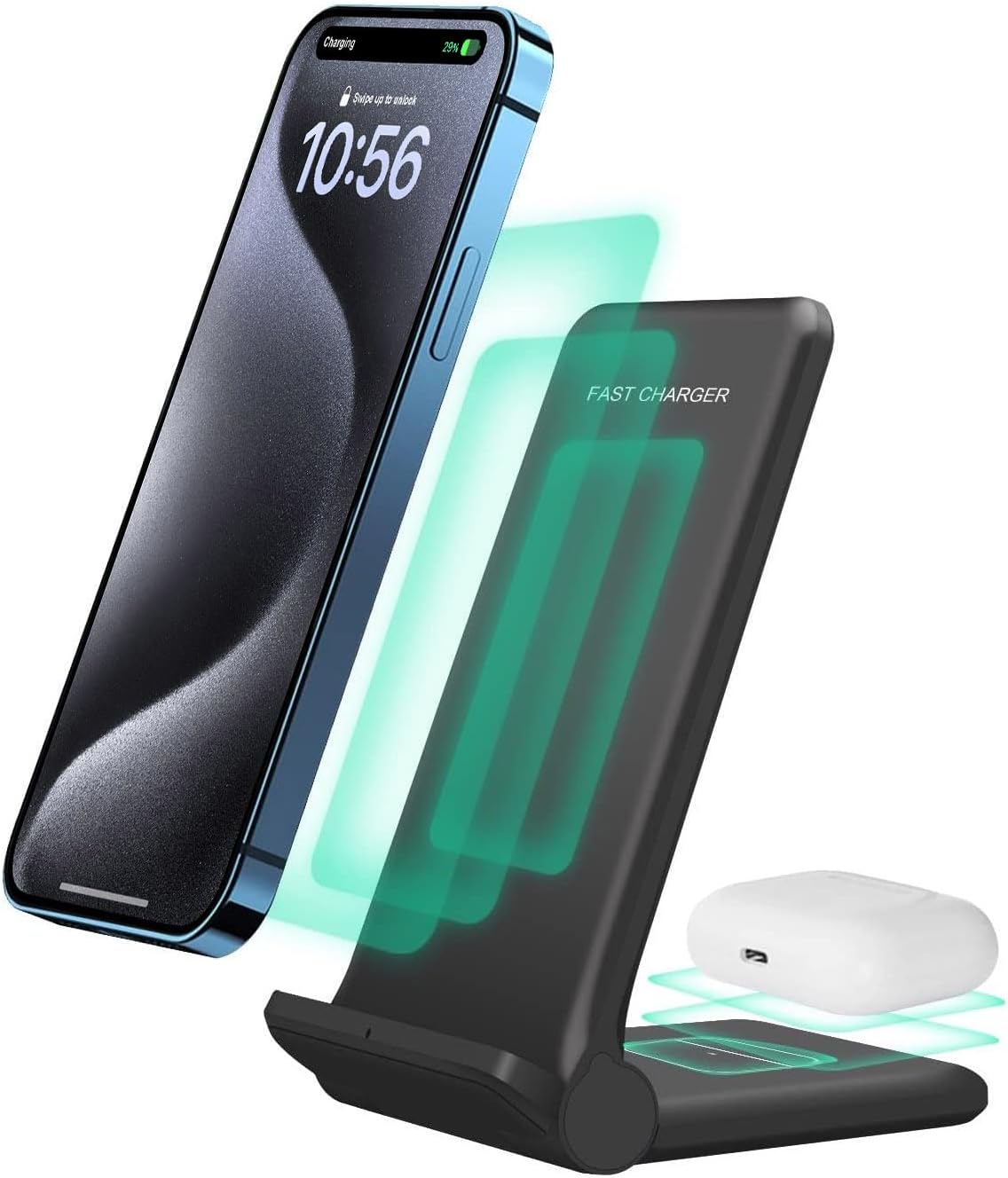 2 in 1 Wireless Charger,Foldable 20W Fast Wireless Charging Stand Compatible with iPhone 15/14/13/12/11/AirPods,Dual Phone induction charge station for Samsung,Pixel,Xperia,LG (Black No Plug).