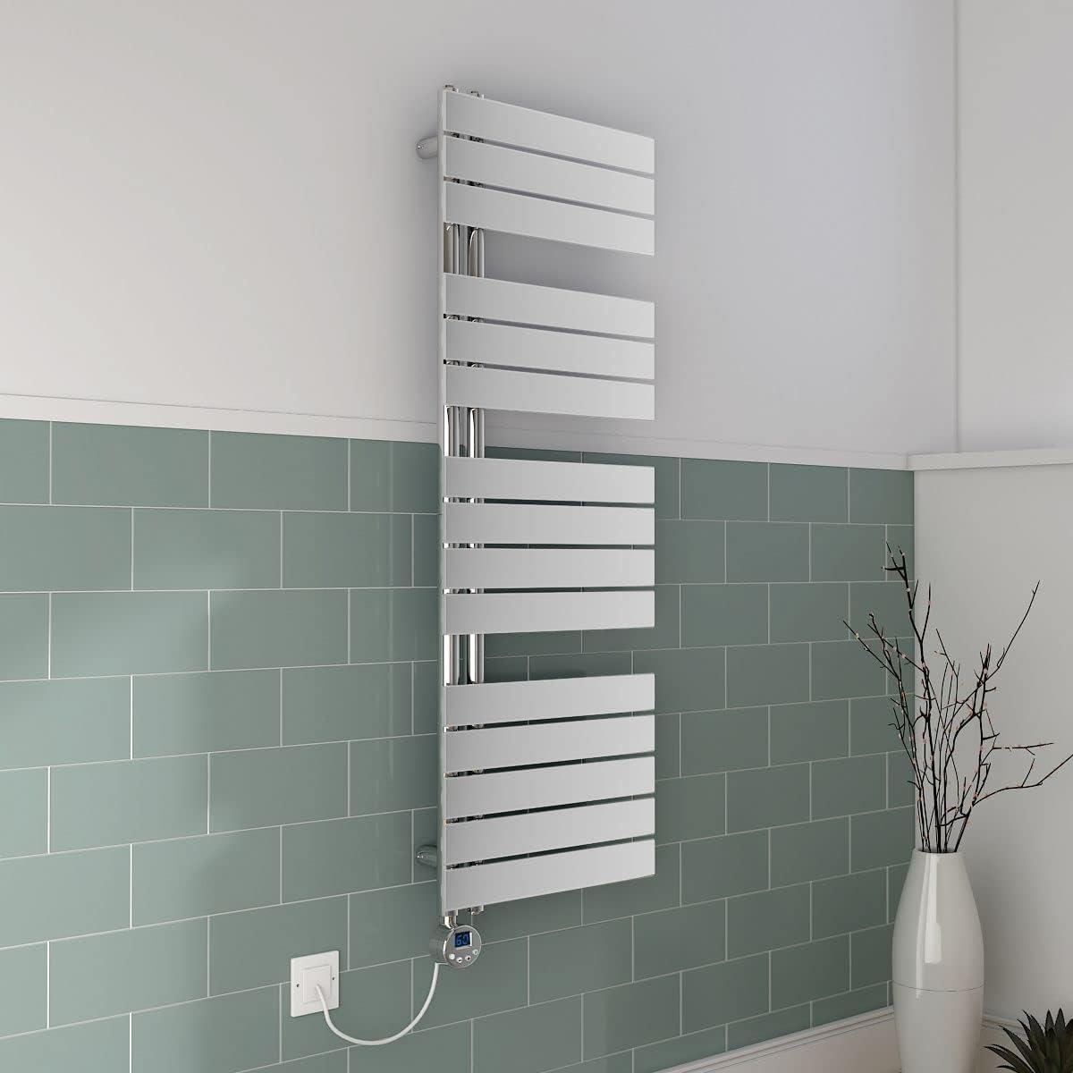 Warmehaus Designer Bathroom Electric Heated Towel Rail Rad Ladder Radiator Kit 1250 x 500mm White.