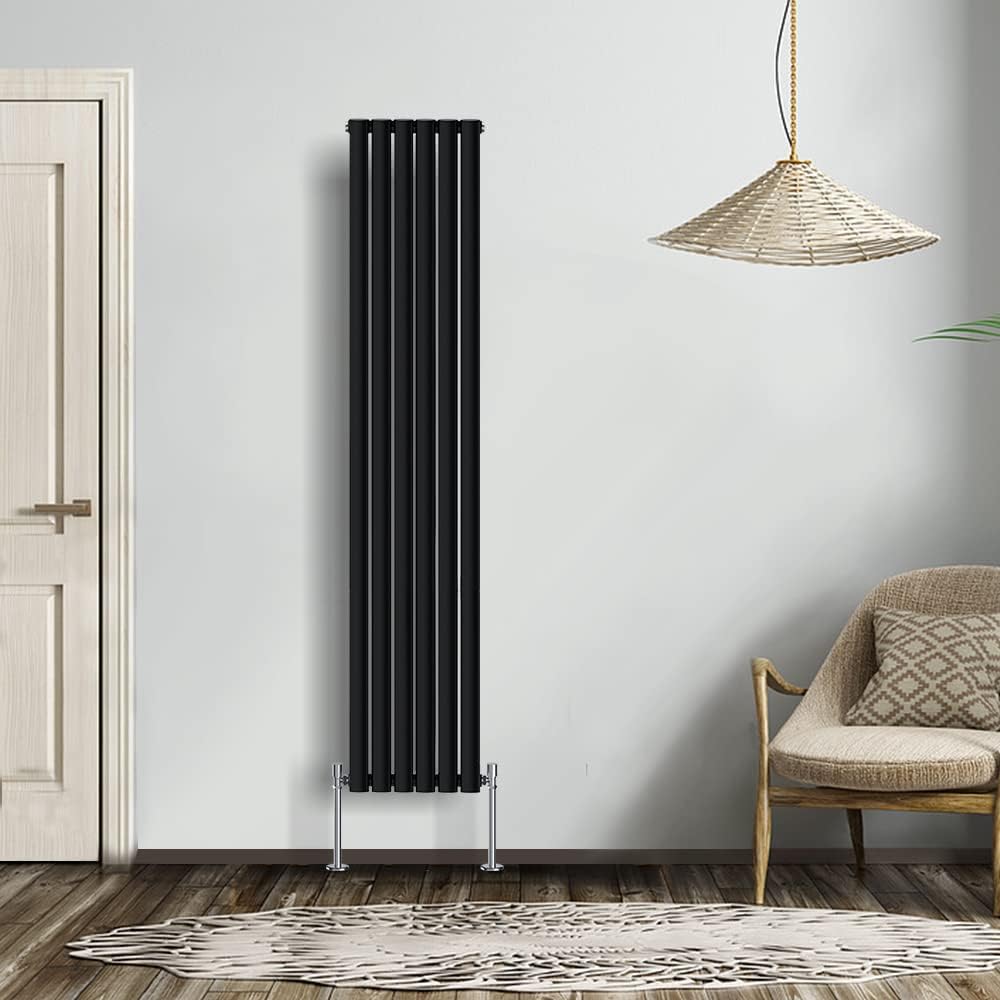 NRG Modern Radiator Black 600x590mm Single Oval Panel Heater Interior Designer Horizontal Bathroom Radiators.