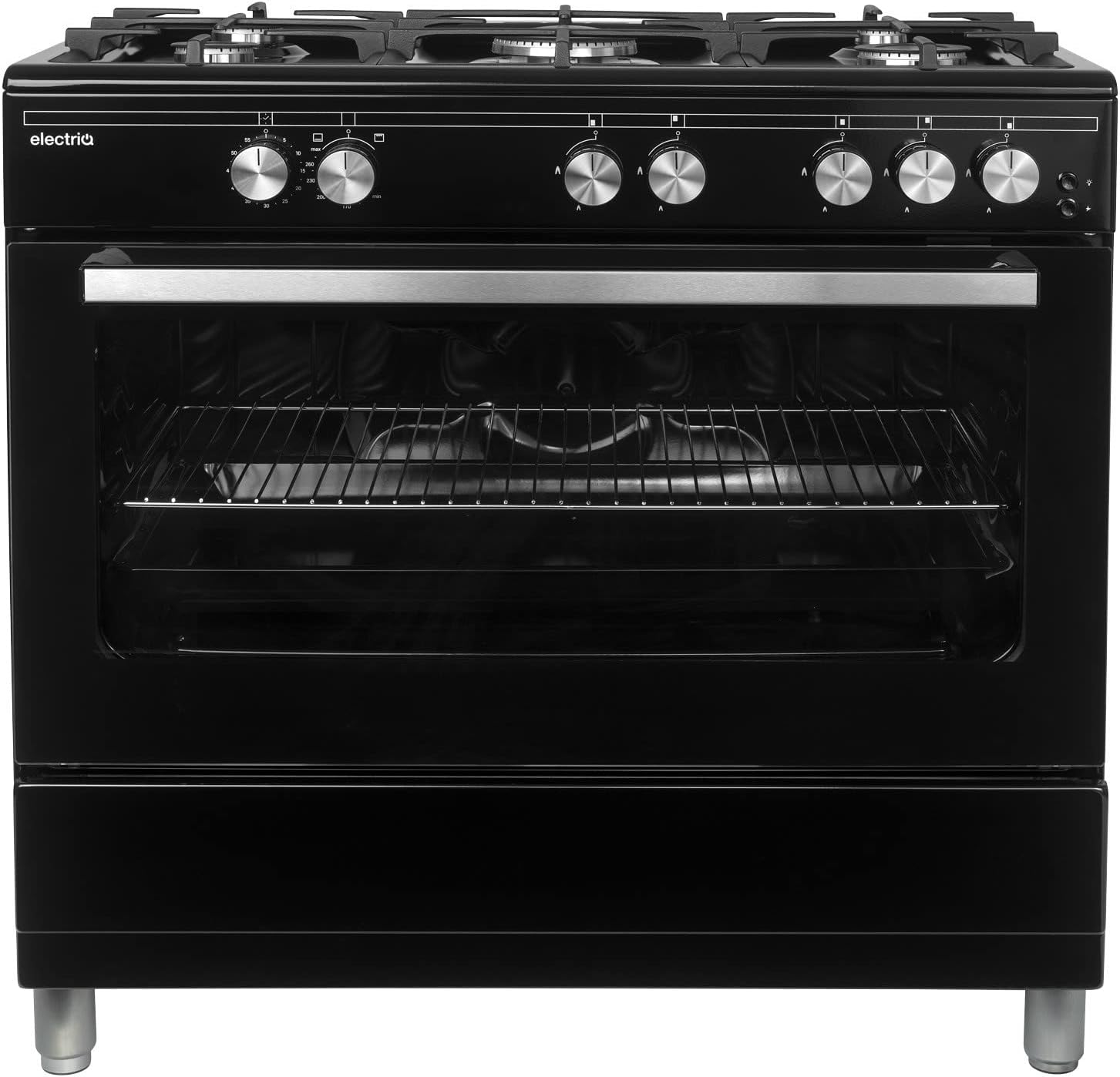 electriQ 90cm Gas Single Oven Range Cooker - Black.