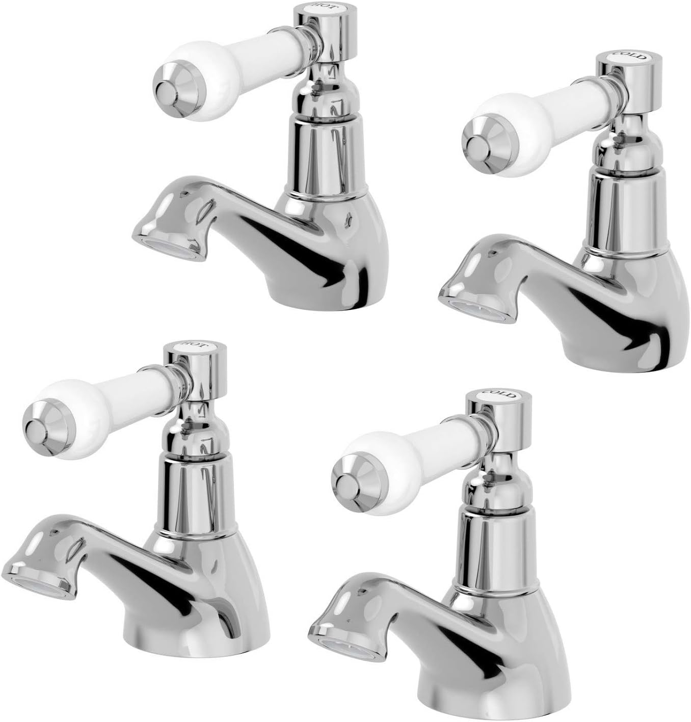 Bathroom Traditional Hot and Cols Basin and Bath Tap Set with Ceramic Levers.